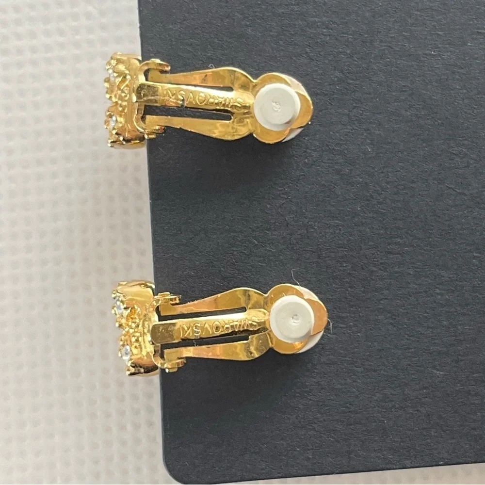 Vintage Swarovski Gold Tone Clip On Earrings